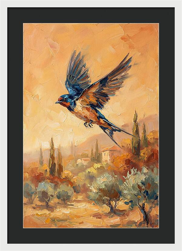 Swallow Soaring Over Mediterranean Landscape