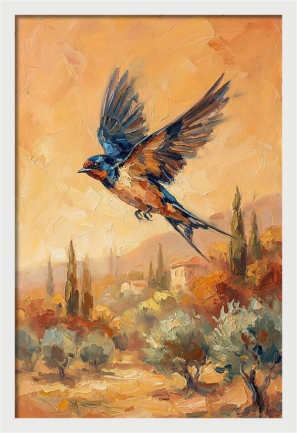 Swallow Soaring Over Mediterranean Landscape