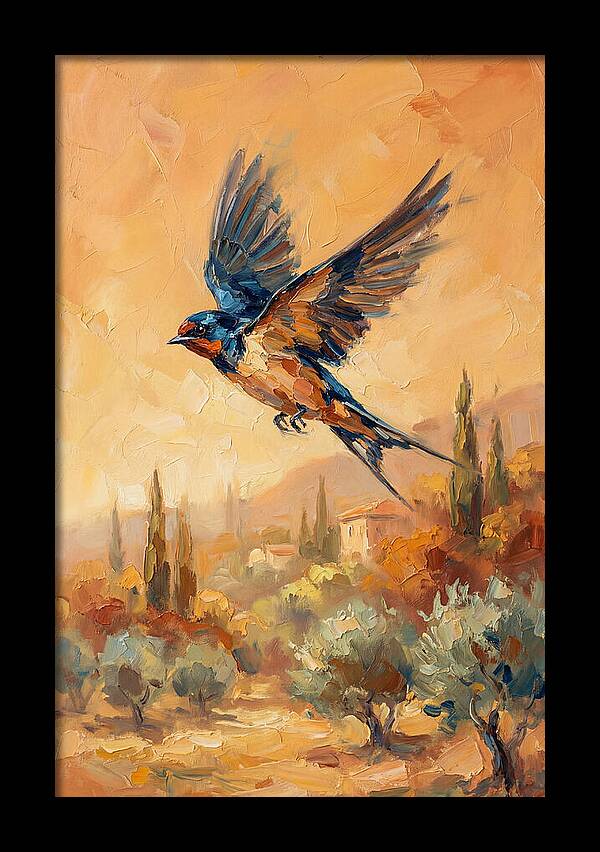 Swallow Soaring Over Mediterranean Landscape