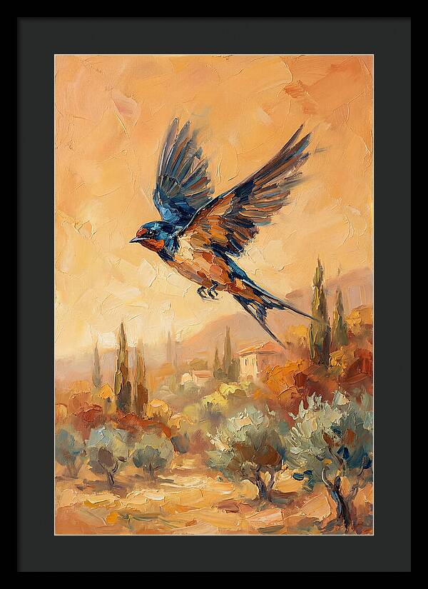 Swallow Soaring Over Mediterranean Landscape