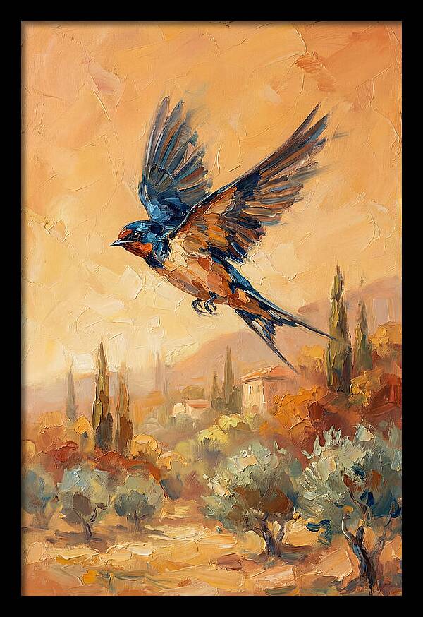 Swallow Soaring Over Mediterranean Landscape