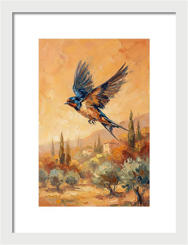 Swallow Soaring Over Mediterranean Landscape