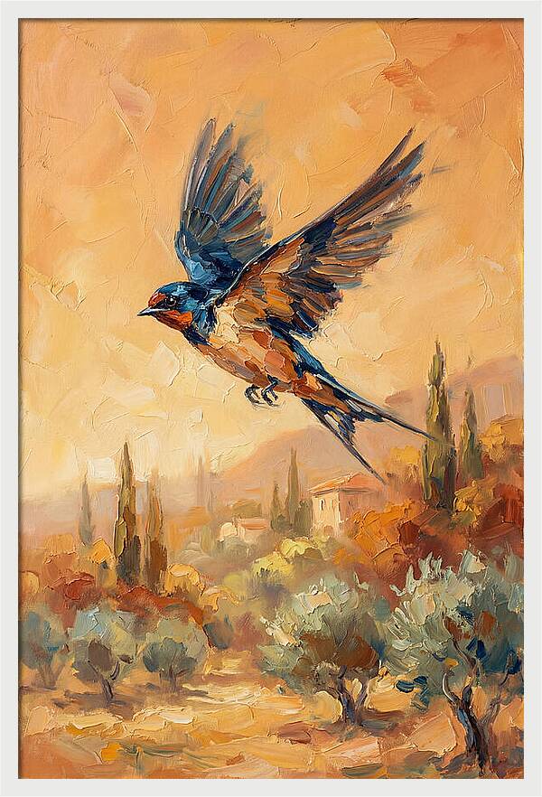 Swallow Soaring Over Mediterranean Landscape