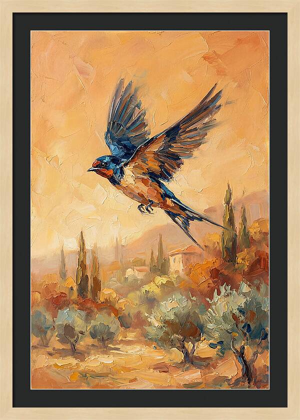 Swallow Soaring Over Mediterranean Landscape