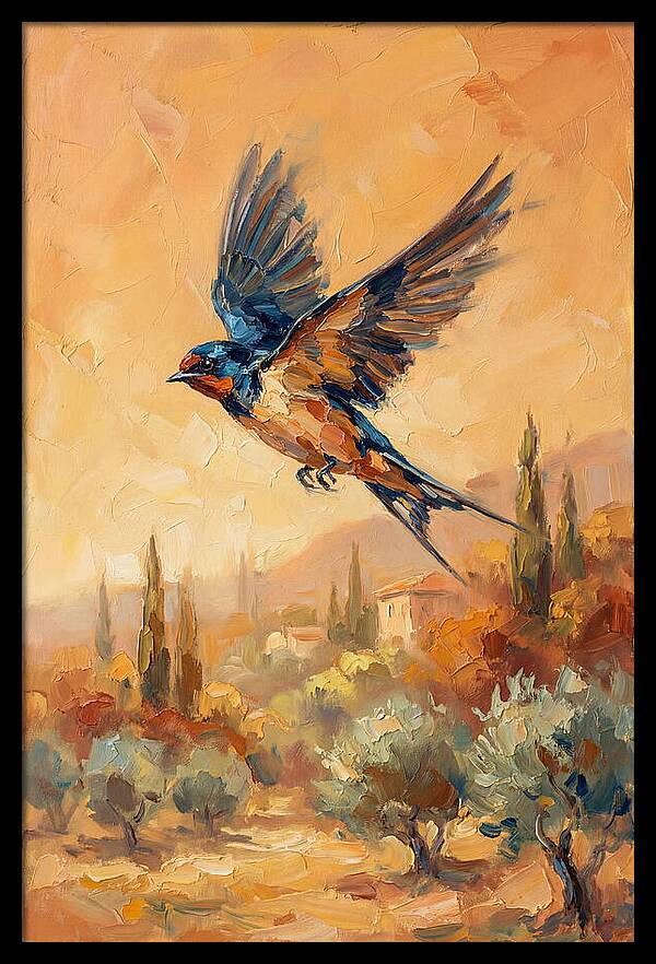 Swallow Soaring Over Mediterranean Landscape