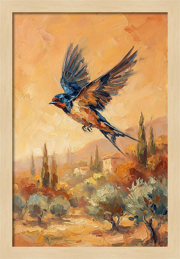 Swallow Soaring Over Mediterranean Landscape