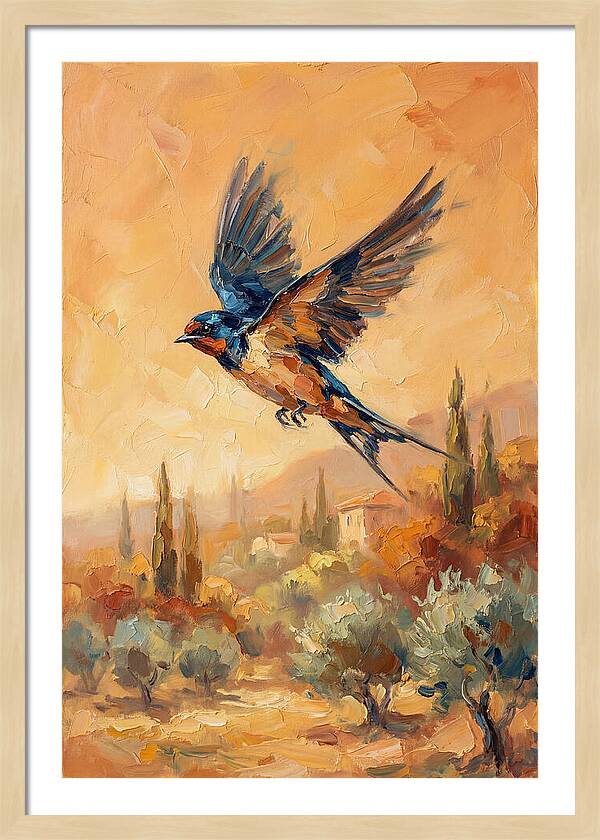 Swallow Soaring Over Mediterranean Landscape