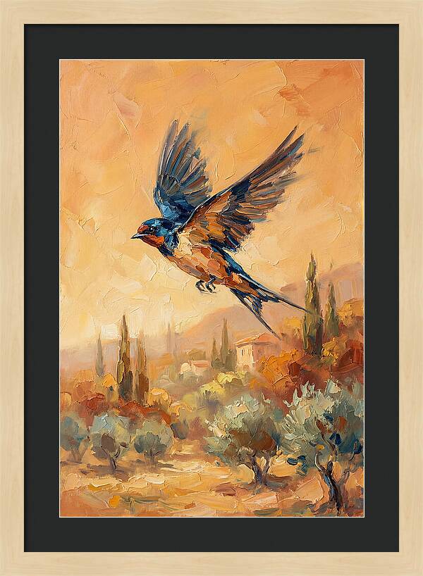 Swallow Soaring Over Mediterranean Landscape