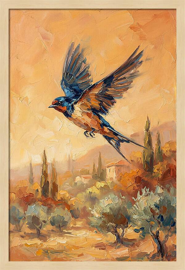 Swallow Soaring Over Mediterranean Landscape