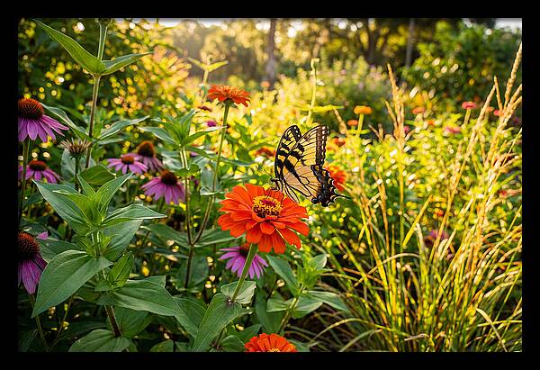 Swallowtail Butterfly Among Zinnias