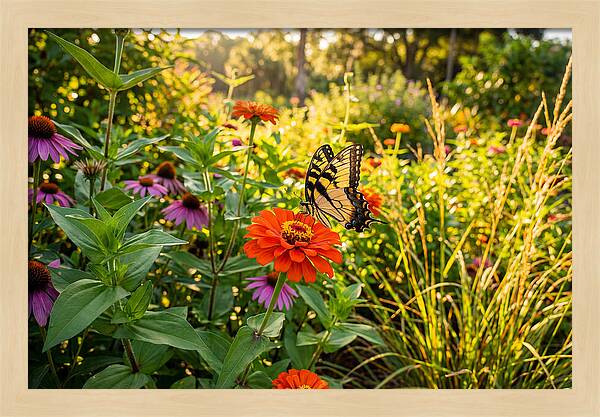 Swallowtail Butterfly Among Zinnias