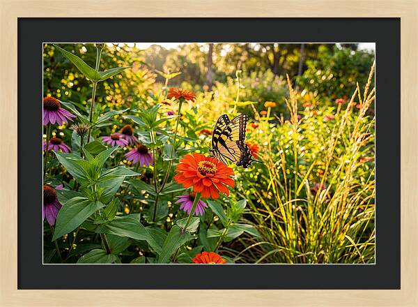 Swallowtail Butterfly Among Zinnias