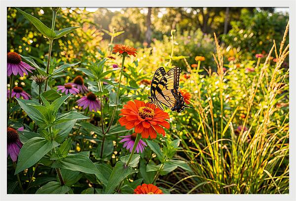 Swallowtail Butterfly Among Zinnias