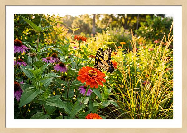 Swallowtail Butterfly Among Zinnias