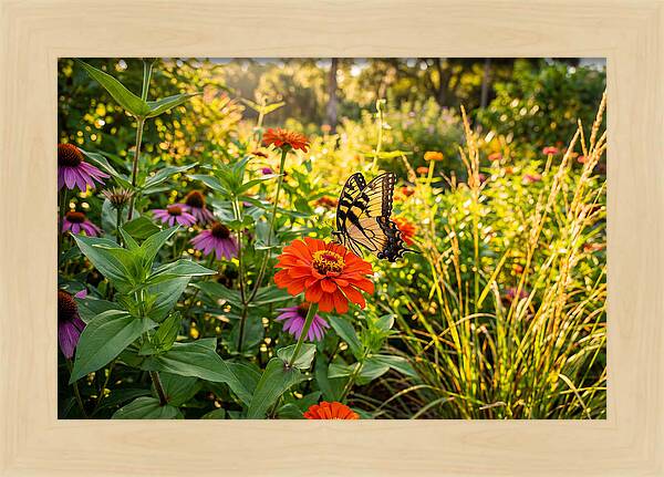 Swallowtail Butterfly Among Zinnias