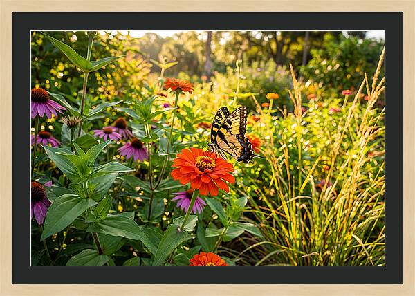 Swallowtail Butterfly Among Zinnias