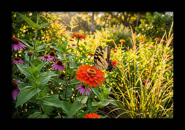 Swallowtail Butterfly Among Zinnias