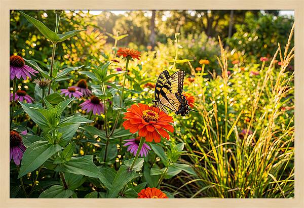 Swallowtail Butterfly Among Zinnias