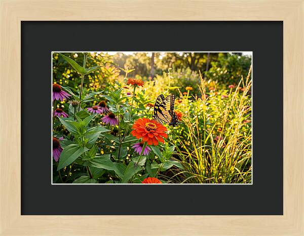 Swallowtail Butterfly Among Zinnias