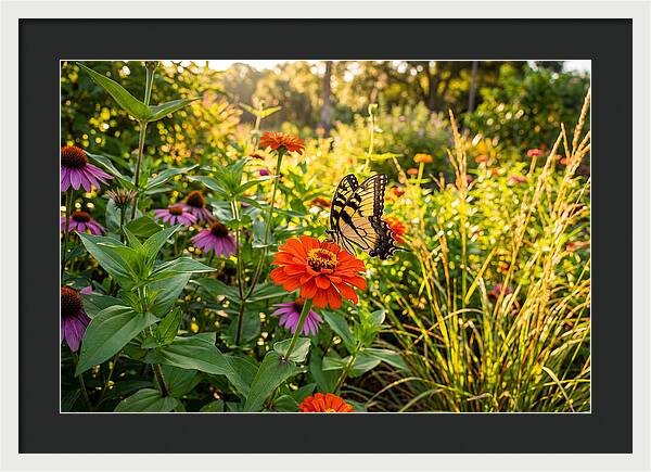 Swallowtail Butterfly Among Zinnias