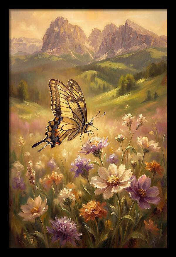 Swallowtail Butterfly In Blooming Meadow