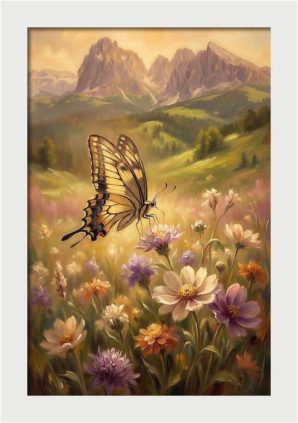 Swallowtail Butterfly In Blooming Meadow
