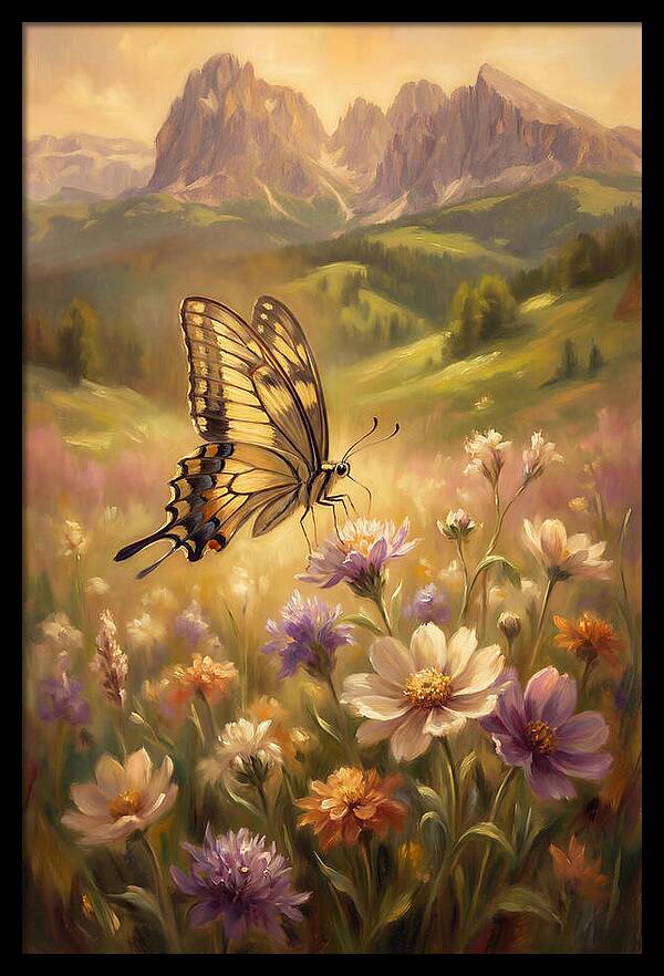 Swallowtail Butterfly In Blooming Meadow
