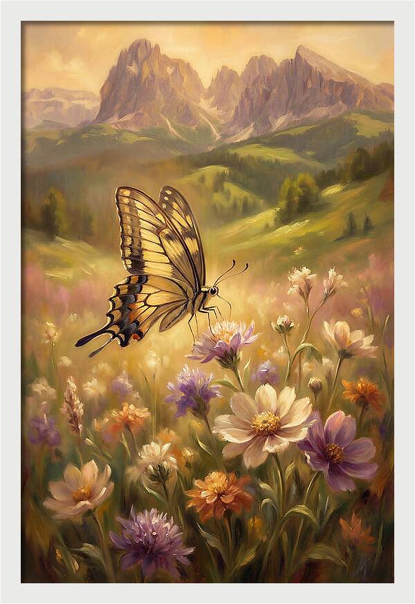 Swallowtail Butterfly In Blooming Meadow