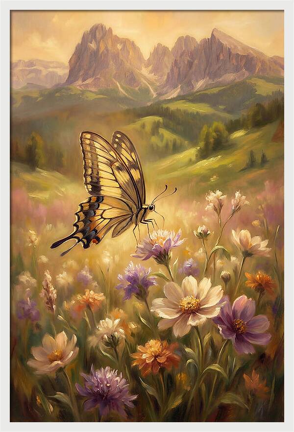 Swallowtail Butterfly In Blooming Meadow