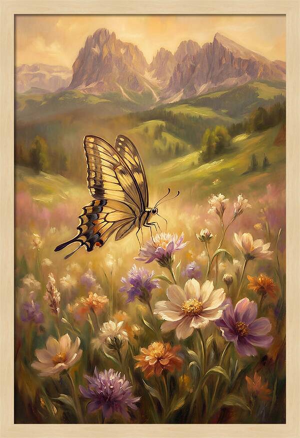 Swallowtail Butterfly In Blooming Meadow