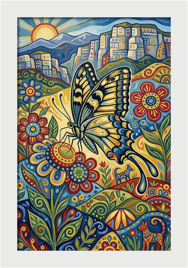 Swallowtail Butterfly In Vibrant Landscape