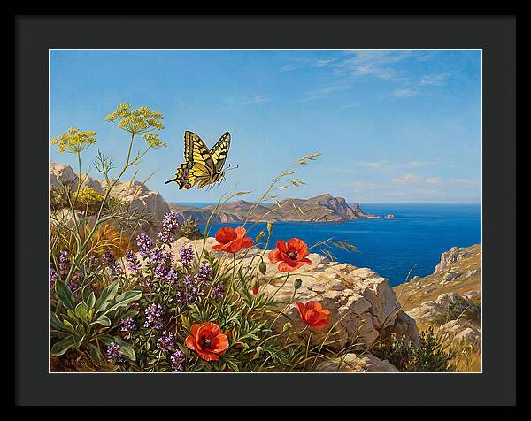 Swallowtail Butterfly Over Coastal Landscape