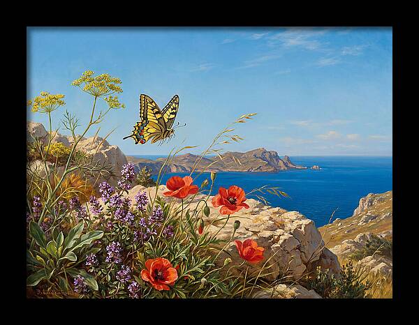 Swallowtail Butterfly Over Coastal Landscape
