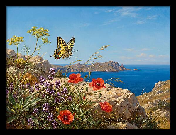 Swallowtail Butterfly Over Coastal Landscape