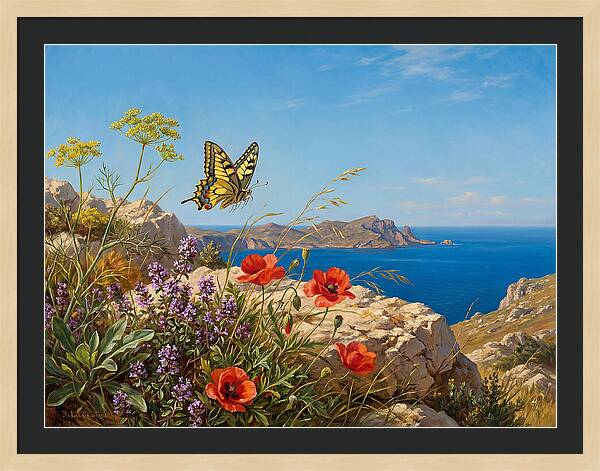 Swallowtail Butterfly Over Coastal Landscape