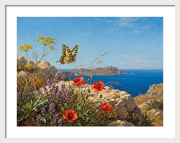 Swallowtail Butterfly Over Coastal Landscape