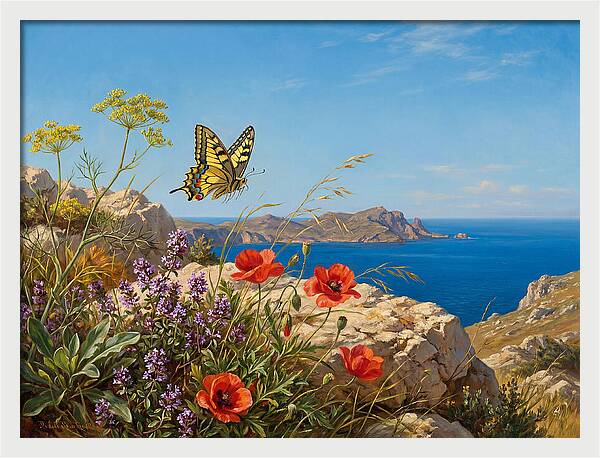 Swallowtail Butterfly Over Coastal Landscape