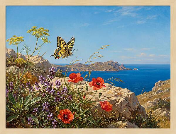 Swallowtail Butterfly Over Coastal Landscape