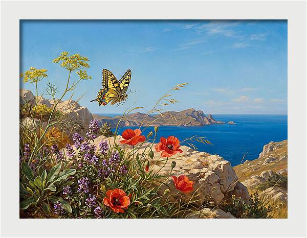 Swallowtail Butterfly Over Coastal Landscape