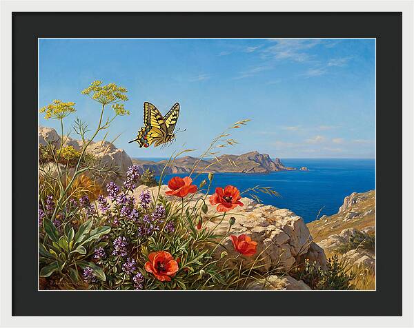 Swallowtail Butterfly Over Coastal Landscape