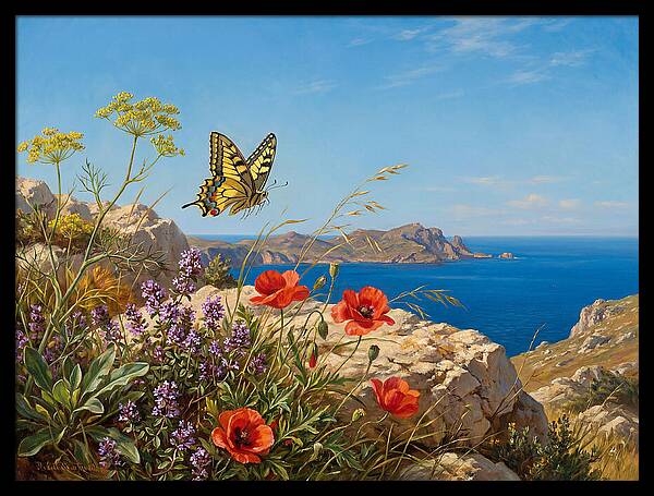 Swallowtail Butterfly Over Coastal Landscape