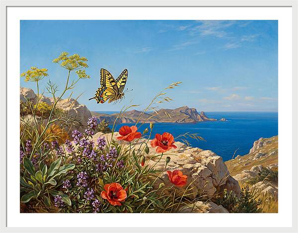 Swallowtail Butterfly Over Coastal Landscape