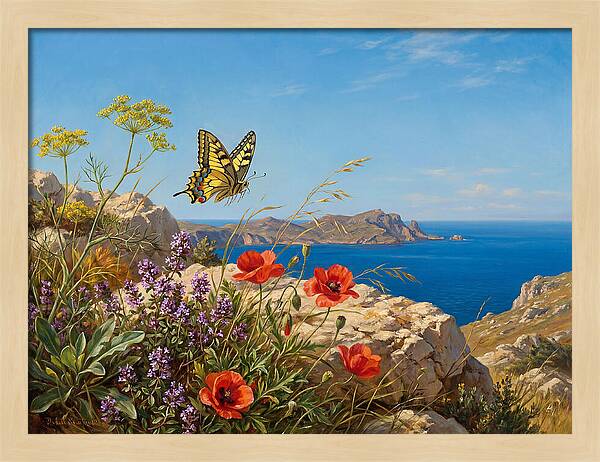Swallowtail Butterfly Over Coastal Landscape