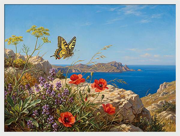 Swallowtail Butterfly Over Coastal Landscape