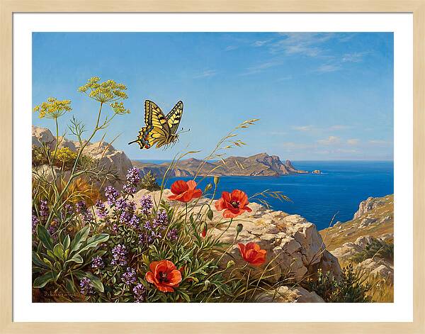 Swallowtail Butterfly Over Coastal Landscape