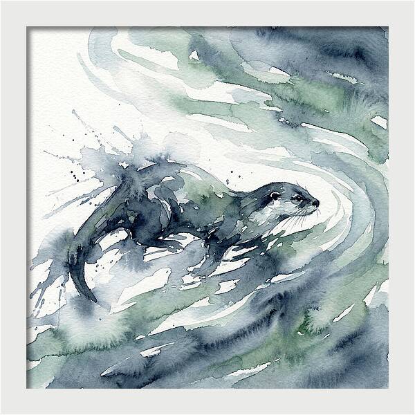 Swimming Otter In Watercolor