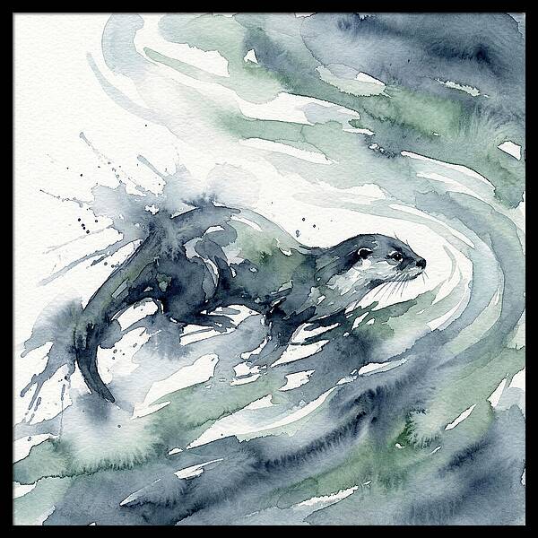 Swimming Otter In Watercolor