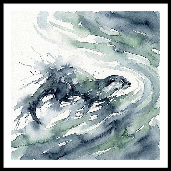 Swimming Otter In Watercolor