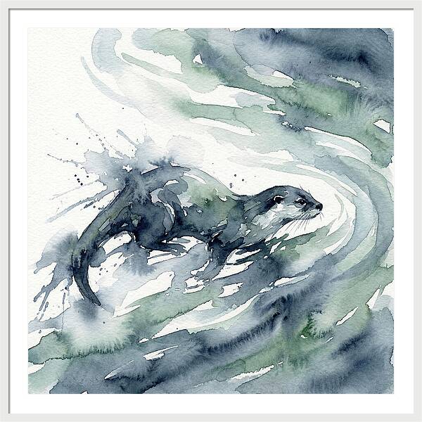 Swimming Otter In Watercolor