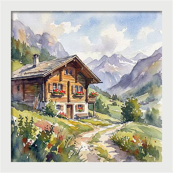 Swiss Chalet Amidst Mountains
